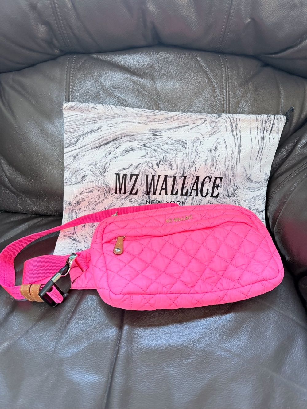MZ Wallace Neon Pink Quilted Crossbody Belt Bag